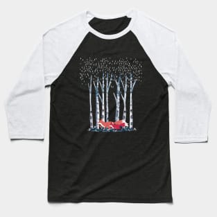 Forest Birches and fox with baby, outdoor and nature lovers, watercolor style Baseball T-Shirt